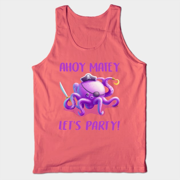 Cute Pirate Octopus Tank Top by Irene Koh Studio